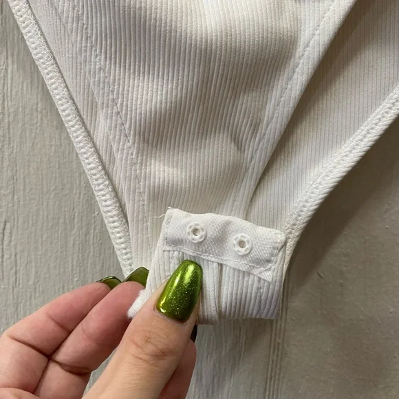 Zara white/ cream cotton ribbed halter bodysuit size M - Picture 6 of 10